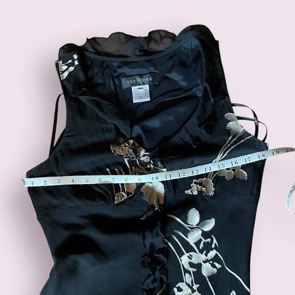 Sue Wong Womens Silk BurnedOut Midi Slip Black Tan dress 90s Y2K Vintage 12 L 10 - Picture 12 of 15